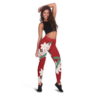 Ia Orana Tahiti Tiare Leggings Crimson Lei - Polynesian Pride