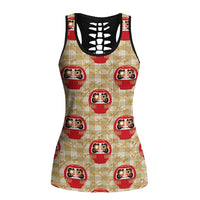 Japanese Daruma Doll Hollow Tank Top Palaka With Seamless Bamboo Pattern LT14 Female Beige - Polynesian Pride
