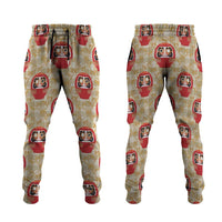 Japanese Daruma Doll Jogger Pants Palaka With Seamless Bamboo Pattern LT14 Beige - Polynesian Pride