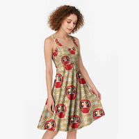 Japanese Daruma Doll Midi Dress Palaka With Seamless Bamboo Pattern LT14 - Polynesian Pride