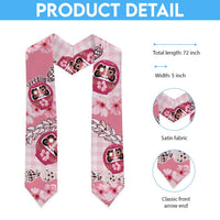 Japanese Daruma Doll Palaka Graduation Stole Cherry Blossoms With Shell Lei LT14 - Polynesian Pride