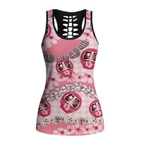 Japanese Daruma Doll Palaka Hollow Tank Top Cherry Blossoms With Shell Lei LT14 Female Pink - Polynesian Pride