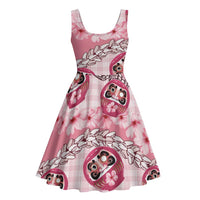Japanese Daruma Doll Palaka Midi Dress Cherry Blossoms With Shell Lei LT14 - Polynesian Pride