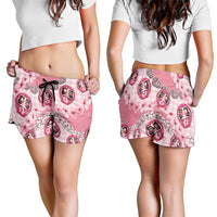 Japanese Daruma Doll Palaka Shorts for Women Cherry Blossoms With Shell Lei LT14 - Polynesian Pride