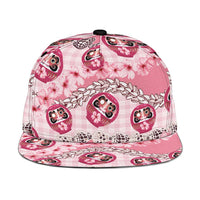 Japanese Daruma Doll Palaka Snapback Cap Cherry Blossoms With Shell Lei LT14 One Size Pink - Polynesian Pride