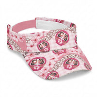 Japanese Daruma Doll Palaka Sun Visor Cap Cherry Blossoms With Shell Lei LT14 Universal Fit Pink - Polynesian Pride