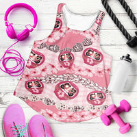 Japanese Daruma Doll Palaka Women Racerback Tank Cherry Blossoms With Shell Lei LT14 Pink - Polynesian Pride