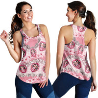 Japanese Daruma Doll Palaka Women Racerback Tank Cherry Blossoms With Shell Lei LT14 - Polynesian Pride