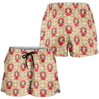 Japanese Daruma Doll Shorts for Women Palaka With Seamless Bamboo Pattern LT14 - Polynesian Pride