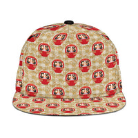 Japanese Daruma Doll Snapback Cap Palaka With Seamless Bamboo Pattern LT14 One Size Beige - Polynesian Pride