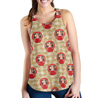 Japanese Daruma Doll Women Racerback Tank Palaka With Seamless Bamboo Pattern LT14 - Polynesian Pride