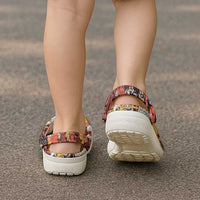 Japanese Hawaiian Crane Clogs Shoes Yellow Ochre Tapa Patchwork Pattern