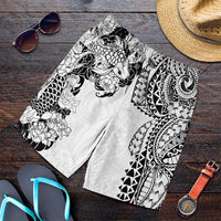 Japanese Irezumi and Hawaiian Polynesian Art Tattoo Shorts for Men White Color - Polynesian Pride