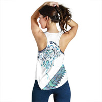 Kahui Whetu Paua Shell Kowhaiwhai Taniko Personalised Women Racerback Tank Manta Ray Shark-Turtle Maori Tribal Style