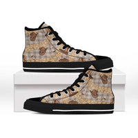 Khaki Palaka Hawaii Cowboy High Top Shoes Puakenikeni Lei Paniolo Papale Seamless Vibes - Polynesian Pride