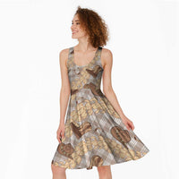 Khaki Palaka Hawaii Cowboy Midi Dress Puakenikeni Lei Paniolo Papale Seamless Vibes - Polynesian Pride