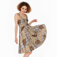 Khaki Palaka Hawaii Cowboy Midi Dress Puakenikeni Lei Paniolo Papale Seamless Vibes - Polynesian Pride