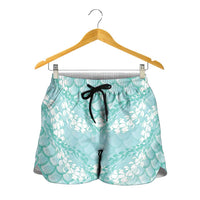 Light Turquoise Mermaid Puakenikeni Maile Lei Shorts for Women