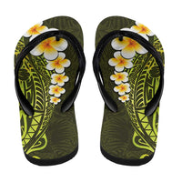 Lime Green Polynesia Flip Flops Plumeria Tropical Leaves Galaxy Polynesian Art - Polynesian Pride