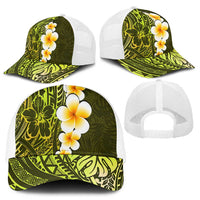 Lime Green Polynesia Mesh Trucker Cap Plumeria Tropical Leaves With Galaxy Polynesian Art - Polynesian Pride