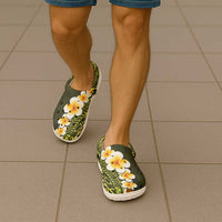 Lime Green Tropical Plumeria With Galaxy Polynesian Art Clogs Shoes