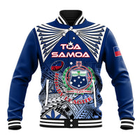 Custom Samoa Rugby Baseball Jacket Toa Samoa Myriad Patterns LT01 Unisex Blue - Polynesian Pride