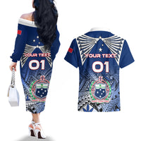 Custom Samoa Rugby Couples Matching Off The Shoulder Long Sleeve Dress and Hawaiian Shirt Toa Samoa Myriad Patterns LT01 - Polynesian Pride