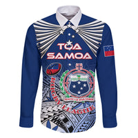 Custom Samoa Rugby Family Matching Mermaid Dress and Hawaiian Shirt Toa Samoa Myriad Patterns LT01 Dad's Shirt - Long Sleeve Blue - Polynesian Pride