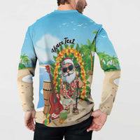 Personalized Hawaii Golf Christmas Button Sweatshirt Mele Kalikimaka Funny Golfer Santa - Polynesian Pride