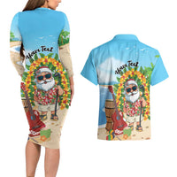 Personalized Hawaii Golf Christmas Couples Matching Long Sleeve Bodycon Dress and Hawaiian Shirt Mele Kalikimaka Funny Golfer Santa LT01 - Polynesian Pride