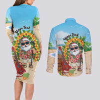 Personalized Hawaii Golf Christmas Couples Matching Long Sleeve Bodycon Dress and Long Sleeve Button Shirt Mele Kalikimaka Funny Golfer Santa - Polynesian Pride