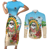 Personalized Hawaii Golf Christmas Couples Matching Short Sleeve Bodycon Dress and Long Sleeve Button Shirt Mele Kalikimaka Funny Golfer Santa - Polynesian Pride