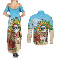 Personalized Hawaii Golf Christmas Couples Matching Summer Maxi Dress and Long Sleeve Button Shirt Mele Kalikimaka Funny Golfer Santa - Polynesian Pride