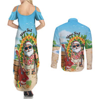 Personalized Hawaii Golf Christmas Couples Matching Summer Maxi Dress and Long Sleeve Button Shirt Mele Kalikimaka Funny Golfer Santa - Polynesian Pride