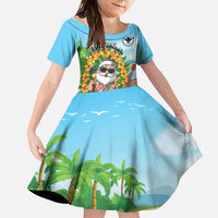 Personalized Hawaii Golf Christmas Family Matching Off Shoulder Maxi Dress and Hawaiian Shirt Mele Kalikimaka Funny Golfer Santa LT01 Daughter's Dress Blue - Polynesian Pride
