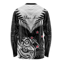 Personalised New Zealand Long Sleeve Shirt Aotearoa Maori Kiwi Black Fern LT01