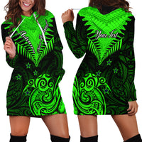 Personalised New Zealand Hoodie Dress Aotearoa Maori Kiwi Green Fern LT01 - Polynesian Pride