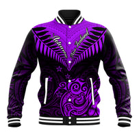 Personalised Aotearoa Baseball Jacket Maori Kiwi Purple Fern LT01 Unisex Purple - Polynesian Pride