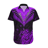 Personalised Aotearoa Hawaiian Shirt Maori Kiwi Purple Fern LT01 Purple - Polynesian Pride