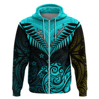 Personalised Aotearoa Hoodie Maori Kiwi Turquoise Fern LT01 - Polynesian Pride