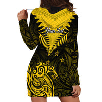 Personalised Aotearoa Hoodie Dress Maori Kiwi Yellow Fern LT01 - Polynesian Pride