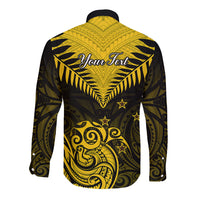 Personalised Aotearoa Long Sleeve Button Shirt Maori Kiwi Yellow Fern LT01 - Polynesian Pride