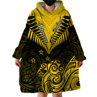 Personalised Aotearoa Wearable Blanket Hoodie Maori Kiwi Yellow Fern LT01 - Polynesian Pride
