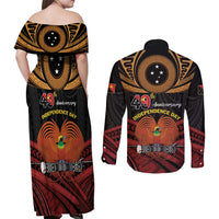 Papua New Guinea Bird of Paradise Couples Matching Off Shoulder Maxi Dress and Long Sleeve Button Shirt 16 September 1975 Independence Day Anniversary