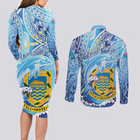Tuvalu mo te Atua Couples Matching Long Sleeve Bodycon Dress and Long Sleeve Button Shirt Tuvalu Dolphin Polynesian Pattern