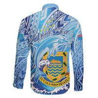 Tuvalu mo te Atua Family Matching Off The Shoulder Long Sleeve Dress and Hawaiian Shirt Tuvalu Dolphin Polynesian Pattern