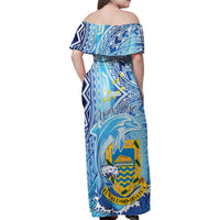 Tuvalu mo te Atua Family Matching Off Shoulder Maxi Dress and Hawaiian Shirt Tuvalu Dolphin Polynesian Pattern