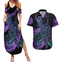 In September We Wear Teal And Purple Couples Matching Summer Maxi Dress and Hawaiian Shirt Magic Ribbon Semicolon LT01 Purple - Polynesian Pride