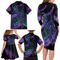 In September We Wear Teal And Purple Family Matching Long Sleeve Bodycon Dress and Hawaiian Shirt Magic Ribbon Semicolon LT01 - Polynesian Pride