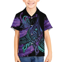 In September We Wear Teal And Purple Family Matching Long Sleeve Bodycon Dress and Hawaiian Shirt Magic Ribbon Semicolon LT01 Son's Shirt Purple - Polynesian Pride
